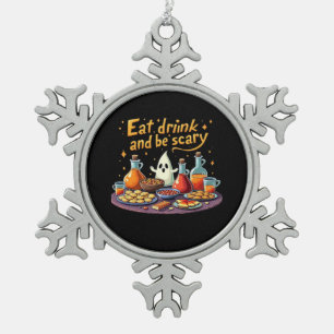 Iss Trink Und Sei Gruselig Halloween Gruseliger Sp Schneeflocken Zinn-Ornament