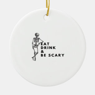 Iss Trink Und Sei Gruselig Halloween Skelett Vinta Keramik Ornament