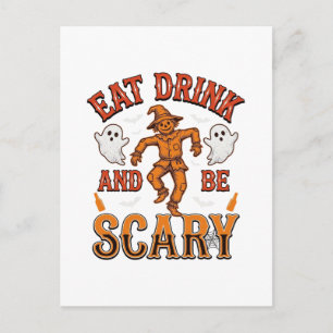 Iss, trink und sei gruselig Vintage Halloween-Shir Postkarte