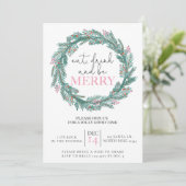 Iss, trinke und sei fröhlich rosa Weihnachtskraut. Einladung (Stehend Vorderseite)