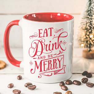 Iss Trinke Und Sei Fröhlich Rote Typografie Ferien Tasse