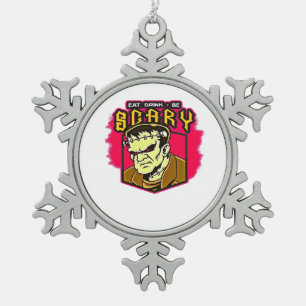 Iss Trinke Und Sei Gruselig Frankenstein Halloween Schneeflocken Zinn-Ornament