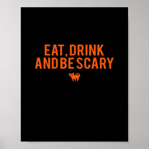 Iss Trinke Und Sei Gruselig Halloween Fan Text Art Poster