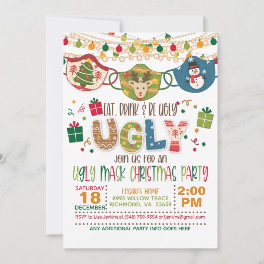 Iss, trinke und sei hässlich - hässlich Maske Weih Einladung (Vorderseite)