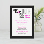 Iss, trinke "verlass als Freunde" pink schwarz Einladung (Stehend Vorderseite)