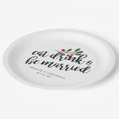 Iss Urlaub Drink und Verheiratete Weihnachtsberrie Pappteller (Schrägansicht)