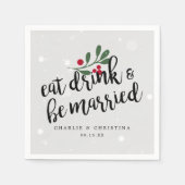 Iss Urlaub Drink und Verheiratete Weihnachtsberrie Serviette (Vorderseite)