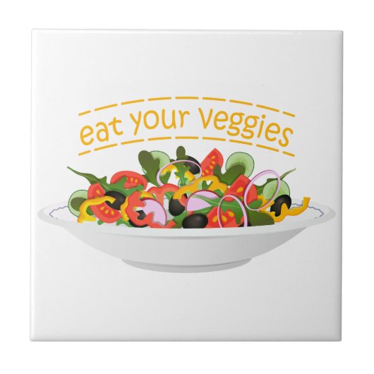 Iss Your Veggies Zitat frisch Salat Mix Schüssel g Fliese (Vorderseite)