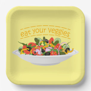 Iss Your Veggies Zitat frisch Salat Mix Schüssel g Pappteller