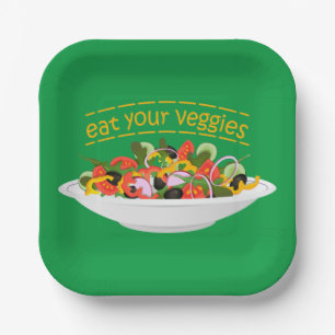Iss Your Veggies Zitat frisch Salat Mix Schüssel g Pappteller