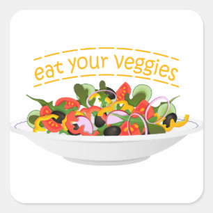 Iss Your Veggies Zitat frisch Salat Mix Schüssel g Quadratischer Aufkleber