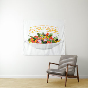 Iss Your Veggies Zitat frisch Salat Mix Schüssel g Wandteppich