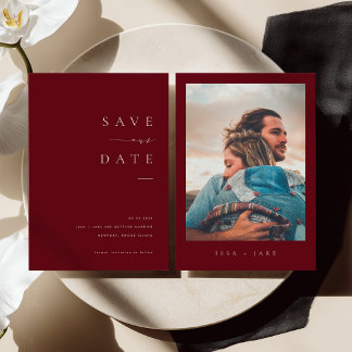 ISSA Bugundy Elegant Save the Date Photo Invite Einladung