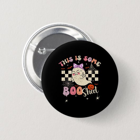 Ist Boo Sheet Niedlich Ghost Retro Halloween Kostü Button (Vorne & Hinten)