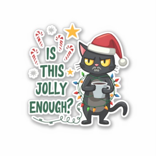 Ist dieser Jolly genug schwarze Katze frohe Weihna Aufkleber (Vorderseite)