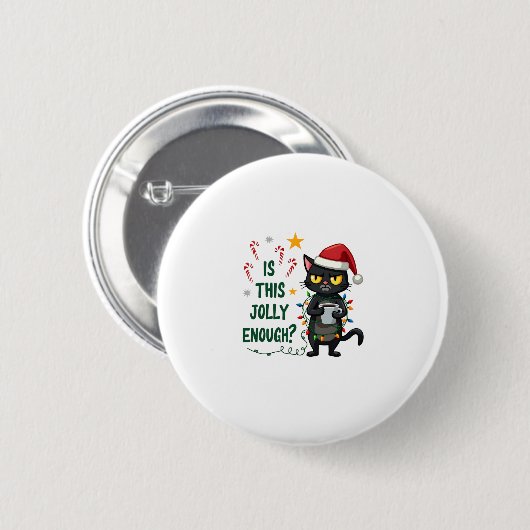Ist dieser Jolly genug schwarze Katze frohe Weihna Button (Vorne & Hinten)