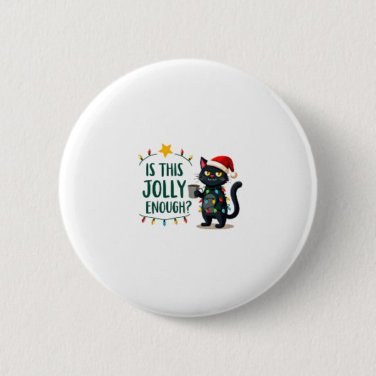 Ist dieser Jolly genug schwarze Katze frohe Weihna Button (Vorderseite)