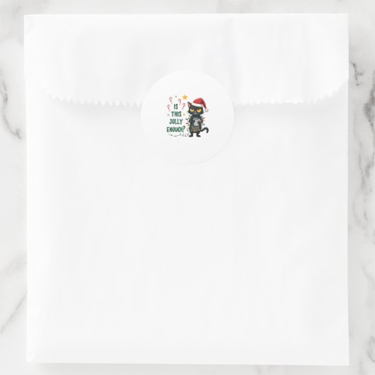 Ist dieser Jolly genug schwarze Katze frohe Weihna Runder Aufkleber (Tasche)