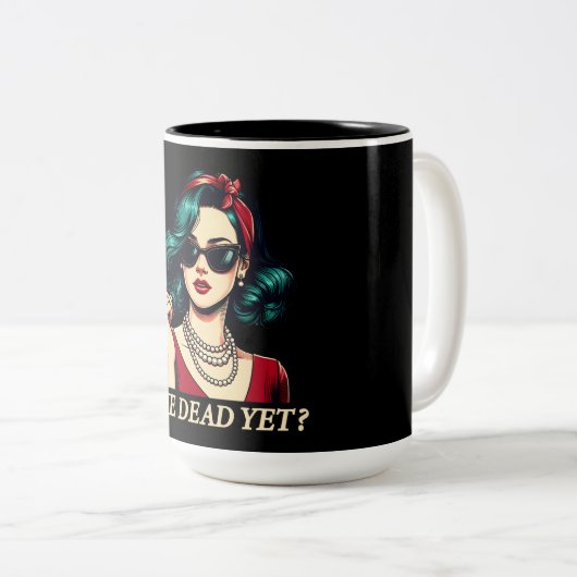 Ist er tot, doch lustig Sprichwort Dunkler Spaß Vi Zweifarbige Tasse (VorderseiteRechts)