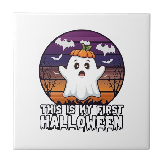 Ist Erster Halloween-Geist-Kürbishut Fledermäuse_1 Fliese (Vorderseite)