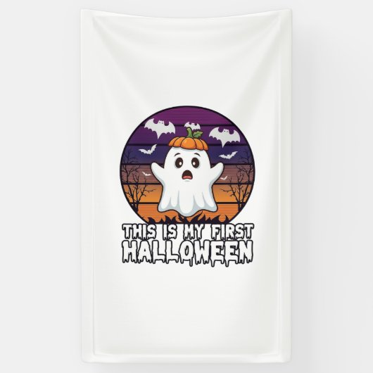 Ist Erster Halloween-Geist-Kürbiskappe Fledermäuse Banner (Vertikal)
