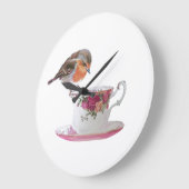 Ist es noch Teezeit? Robin auf einer Teetasse Große Wanduhr (Winkel)
