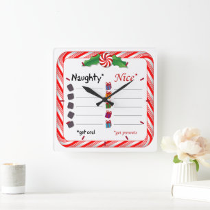 Ist es Zeit für Naughty oder Nice? Quadratische Wanduhr