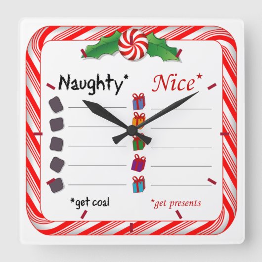 Ist es Zeit für Naughty oder Nice? Quadratische Wanduhr (Vorderseite)