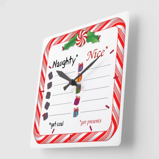 Ist es Zeit für Naughty oder Nice? Quadratische Wanduhr (Winkel)