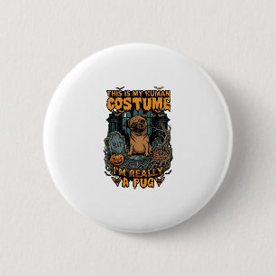 Ist menschliches Kostüm-Pug-Halloween-Kürbis-Grabs Button