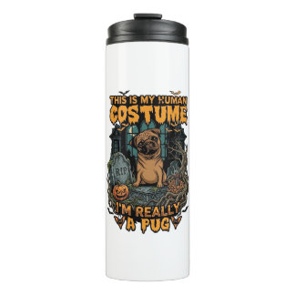 Ist menschliches Kostüm-Pug-Halloween-Kürbis-Grabs Thermosbecher