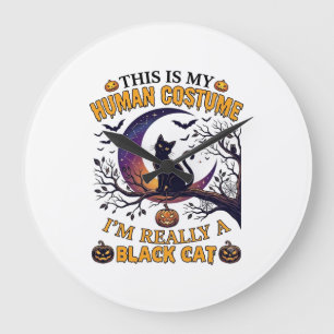 Ist menschliches Kostüm schwarze Katze Halloween M Große Wanduhr