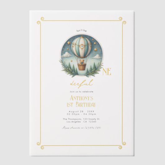 Ist nicht He ONEderful Vellum First Birthday Party Pergament Einladungen (Vorderseite)