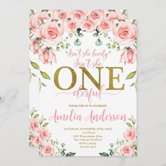 Ist sie nicht schön, kleine Miss Onederful zum Geb Einladung (Vorne/Hinten)