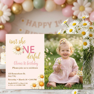 Ist sie nicht wunderbar 1. Geburtstag Daisy Foto Einladung