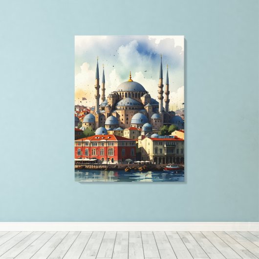 Istanbul Aquarellkunst Leinwanddruck (Insitu (Holzboden))