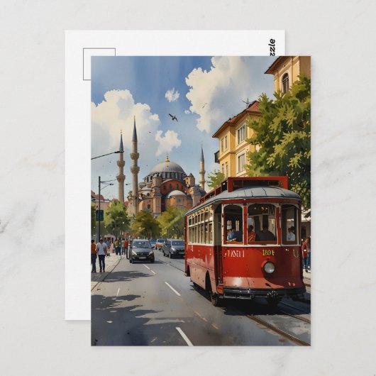 Istanbul Aquarellkunst Postkarte (Vorne/Hinten)