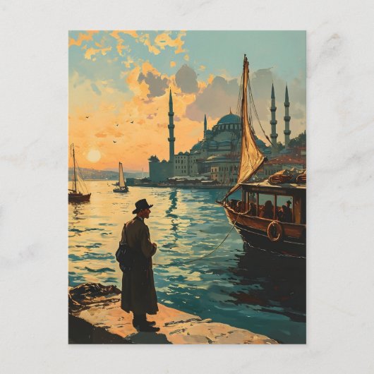 Istanbul: Blaue Moschee & Bosporus Vintage Postkar Postkarte (Vorderseite)