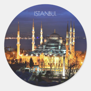 Istanbul Blaue Moschee Nachtansicht Szenerie Türke Runder Aufkleber