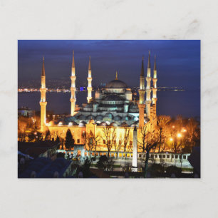 Istanbul Blaue Moschee Nachtkulisse Premium Reise Postkarte