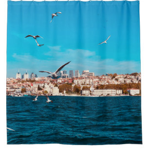 Istanbul Blick mit Möwen an einem warmen sonnigen Duschvorhang