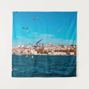 Istanbul Blick mit Möwen an einem warmen sonnigen  Wandteppich
