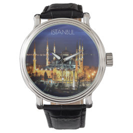 Istanbul Blue Mosque Night Scenery Premium Travel Armbanduhr