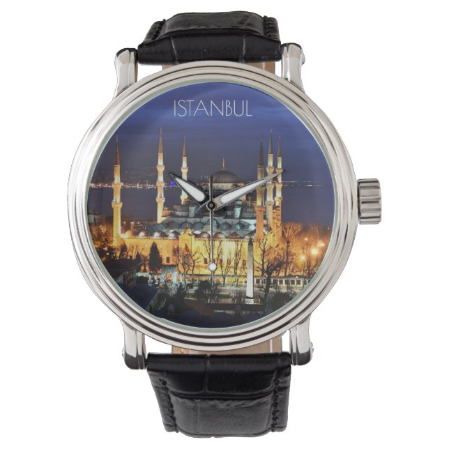 Istanbul Blue Mosque Night Scenery Premium Travel Armbanduhr (Vorderseite)