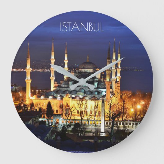 Istanbul Blue Mosque Night Scenery Premium Travel Große Wanduhr (Vorderseite)