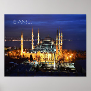 Istanbul Blue Mosque Night Scenery Premium Travel Poster