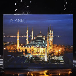 Istanbul Blue Mosque Night Scenery Premium Travel Postkarte