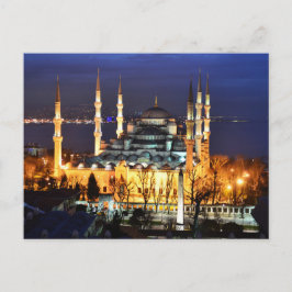 Istanbul Blue Mosque Night Scenery Premium Travel Postkarte