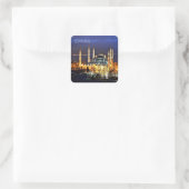 Istanbul Blue Mosque Night Scenery Premium Travel Quadratischer Aufkleber (Tasche)