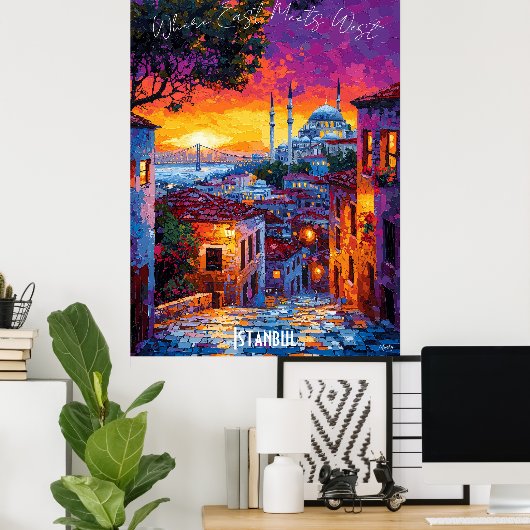 Istanbul City Skyline Poster - Lebhafte türkische (Heimbüro)